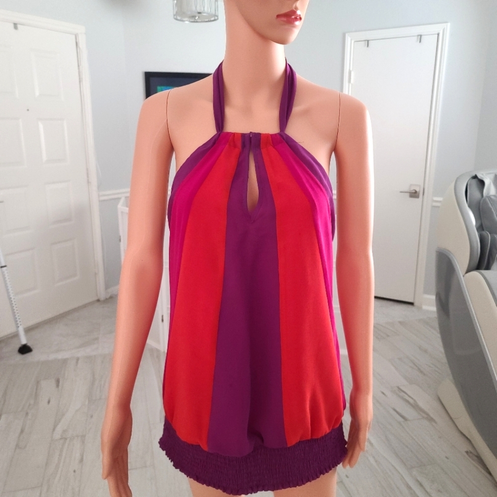 ARDEN B halter top color block purple red pink size L